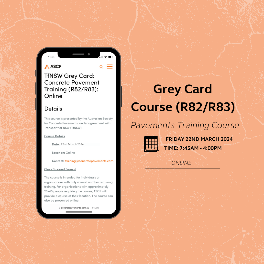 ONLINE 22nd MARCH 2024 TfNSW R82/R83 Grey Card Concrete Pavement Crew Training Australian